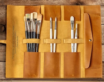 Leder Pinsel Rollen Etui für Künstler, Handgefertigter Pinsel Halter, Maler Geschenk, Künstler Aufbewahrungstasche