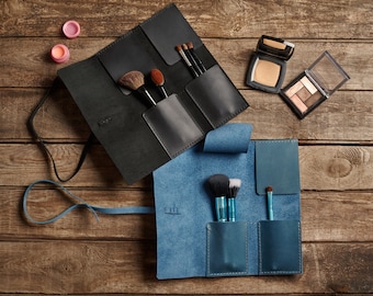 Makeup brushes organizer bag, brushes roll, school art roll case, leather pencil roll, artist tool roll bag, pencil case holder