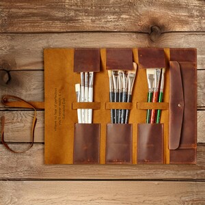 Künstlerrolle mit Reißverschlusstasche, Pinselhalter aus Leder, Geschenk für Künstler