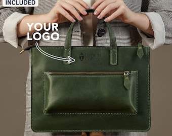 Leder Laptoptasche mit individuellem Logo - Firmengeschenktasche für Mitarbeiter