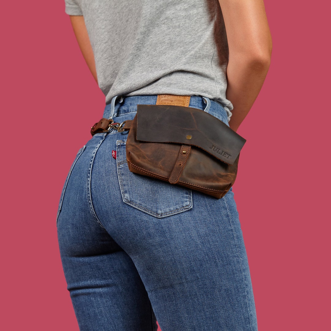 Monogram Leather Belt Bag Fanny Pack Personalized Leather Gift