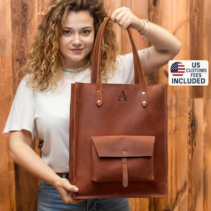 Personalized leather purse, leather laptop tote, work bag women, womens leather tote bag, shoulder bag