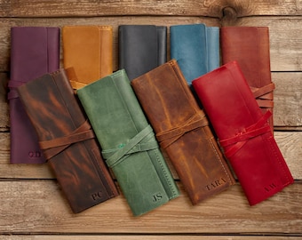 Étui à pinceaux en cuir, enroulement de pinceaux fait main, grande pochette de rangement pour pinceaux, support de fournitures artistiques de voyage, cadeau pour peintre