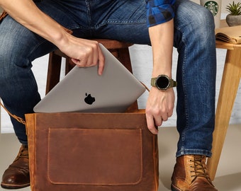 Anniversary husband gift, leather messenger bag, laptop briefcase, mens shoulder bag, leather gift for him, mens messenger, gift for him