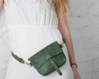 Leather Crossbody Belt Bag ,Personalized Fanny Pack for Women, Custom Engraved Waist Purse, Adjustable Hip Bag, Monogram Pouch