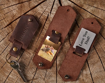 Leren fotosleutelhanger, op maat gemaakt cadeau, leren fotosleutelhanger, fotosleutelhanger jubileumcadeau, op maat gemaakt herencadeau met foto