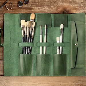 Künstler Werkzeugkoffer, Pinselrollen-Etui für Künstler, Leder-Rollen-Etui mit Reißverschluss, Tasche für Pinsel, Geschenk für Künstler, Pinselhalter
