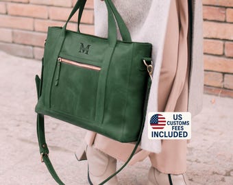 Leather satchel, handmade bag with name engraved, womens briefcase, leather laptop bag for women, office bag for her, custom logo bag