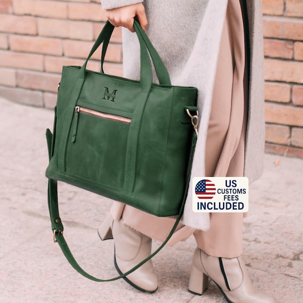 Bolso de piel, bolso hecho a mano con nombre grabado, maletín para mujer, bolso de piel para portátil, bolso de oficina, bolso con logo personalizado