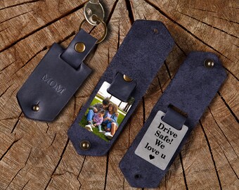 Leren fotosleutelhanger. cadeau, fotosleutelhanger, fotosleutelhanger, aangepast verjaardagscadeau, leren jubileumcadeau, fotosleutelhanger
