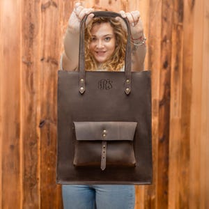 Brown tote bag, womens leather tote bag, personalized leather purse, custom work tote women, custom shoulder bag for her
