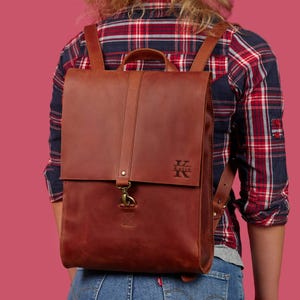 Leather presonalized backpack. Engraved bag for women for office, college or everyday. Custom backpacks made from genuine leather.