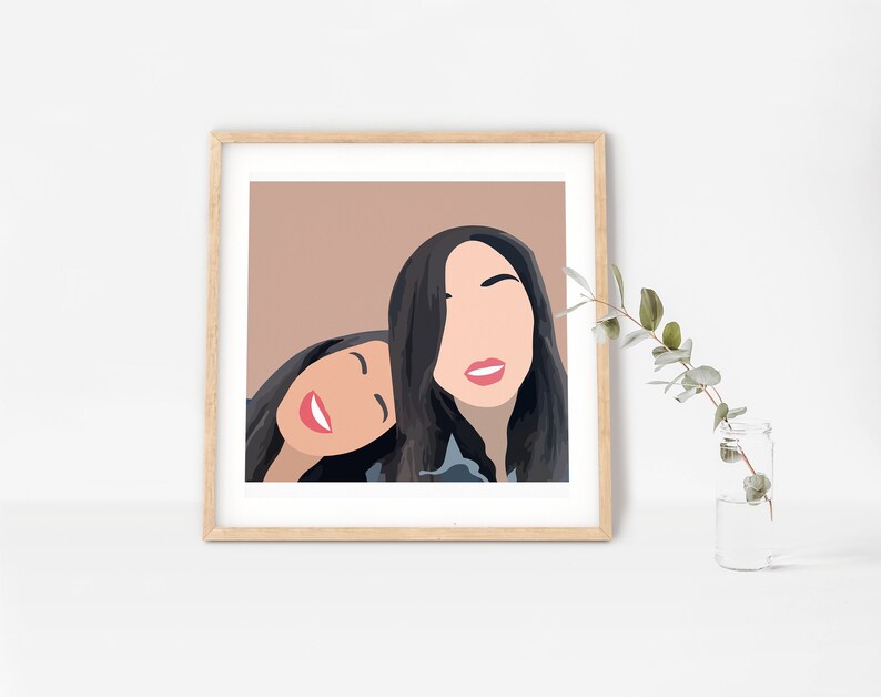 Custom Minimalist Portrait Faceless Portrait Mother Daughter Portrait Family Illustration from Photo Mothers Day Gift Ideas