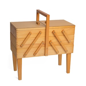 Hobbygift Sewing Box Cantilever Wood 3 Tier with Legs