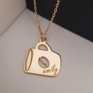 Cutom Coffee Necklace, Gold Coffee Name Necklace, Dainty Jewelry, Coffee Lover Gift, Barista Gift, Silver Coffee Necklace
