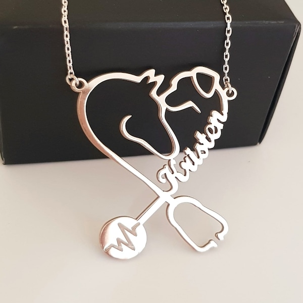 Veterinarian Necklace, Horse and Dog Lover Stethoscope Necklace, Veterinarian Gift, Horse Stethoscope Necklace, Silver Custom Stethoscope