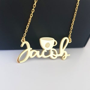 Coffee Lover Necklace,  Coffee Cup Name Necklace, Gold Coffee Cup Necklace, Coffee Name Necklace, Silver Coffee Pendant, Coffee Gift