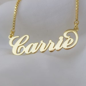 Carrie Script Name Necklace, Personalized Carrie Font Nameplate, 14K Gold Carrie Name Necklace, Silver Custom Name Gift