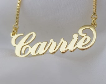 Carrie Script Name Halskette, personalisierte Carrie Schrift Typenschild, 14K Gold Carrie Namen Halskette, Silber Custom Name Geschenk