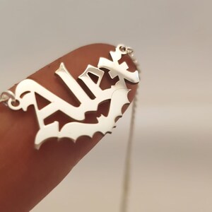 Bat Name Necklace, Personalized Jewelry, Valentine’s Day Gift, Personalized Bat Necklace, Halloween Jewelry Gift, Vampire Necklace