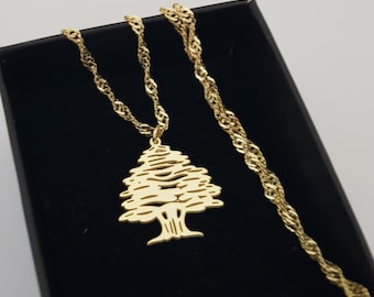 Lebanon Cedar Tree Necklace, Lebanon Flag Necklace, 14K Gold Cedar Tree Pendant, Silver Lebanon Jewellry