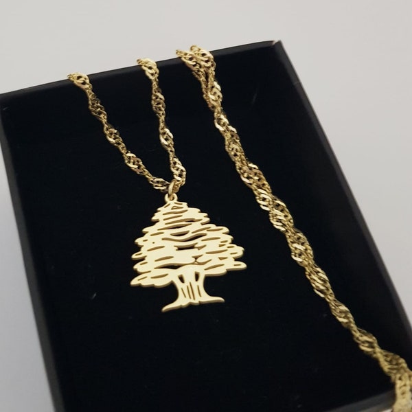 Lebanon Cedar Tree Necklace, Lebanon Flag Necklace, 14K Gold Cedar Tree Pendant, Silver Lebanon Jewellry