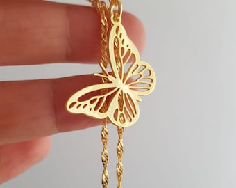 Gold Butterfly Pendant Necklace, Delicate Butterfly Jewelry