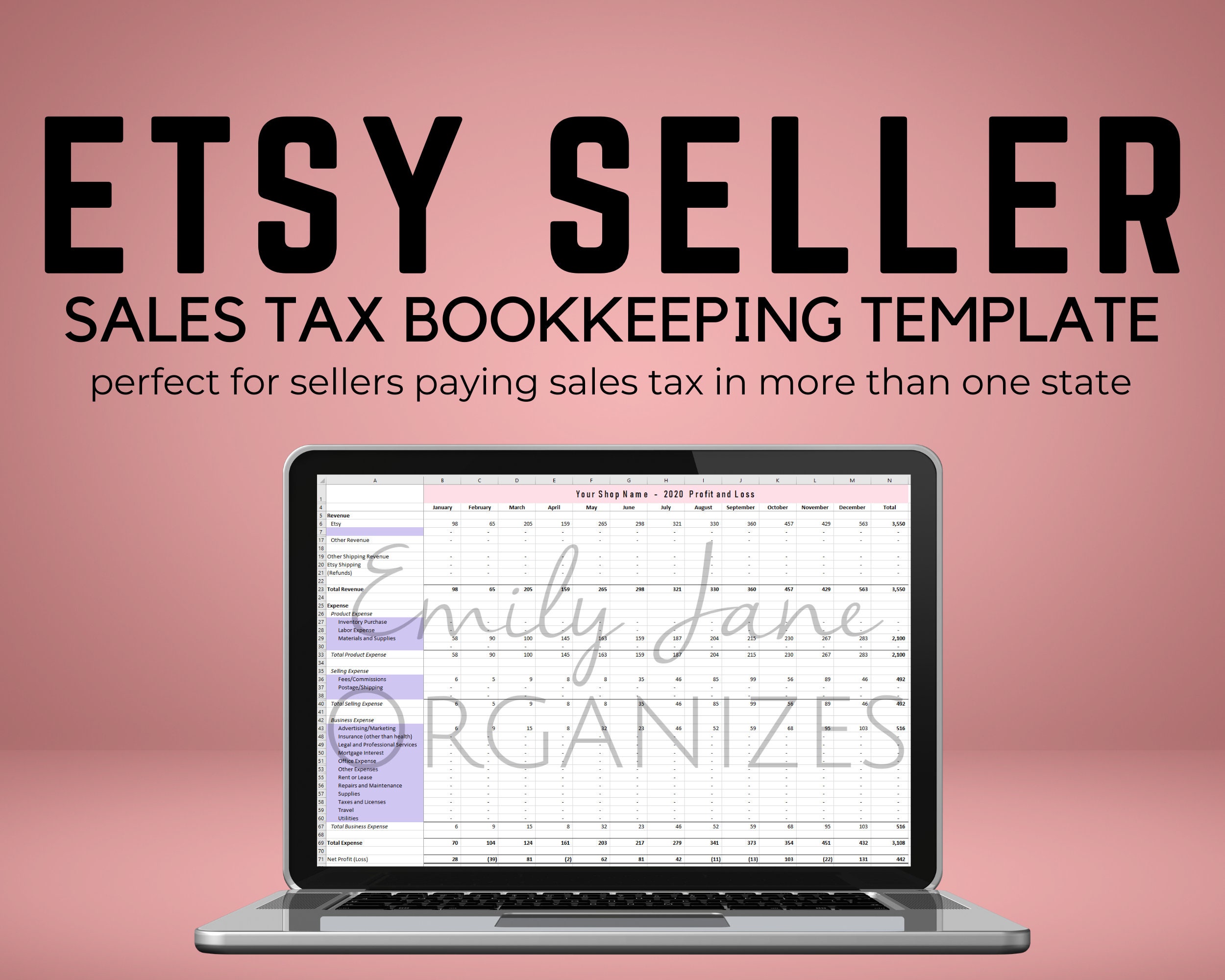 Etsy Seller Sales Tax and Bookkeeping Spreadsheet Etsy