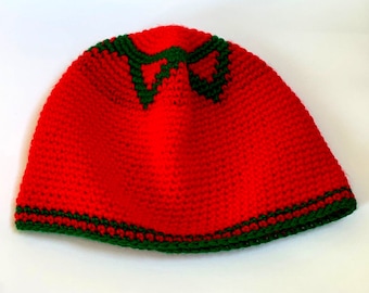 Handcrafted Moroccan Hat features the flag of MOROCCO, for men & women, Crochet Toby Coffee Craft