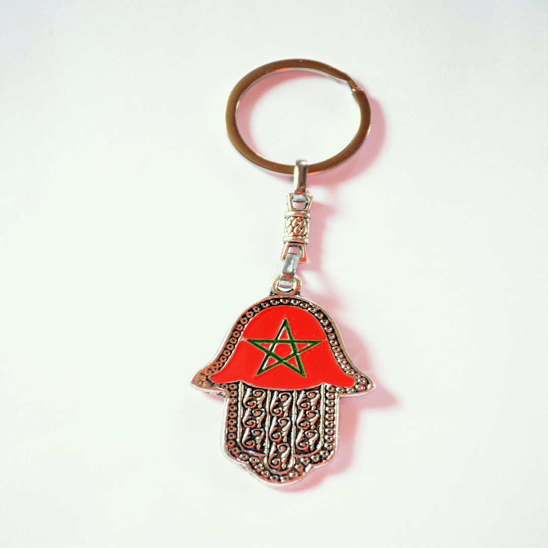 Moroccan Flag Hamsa Keychain: Berber Jewelry