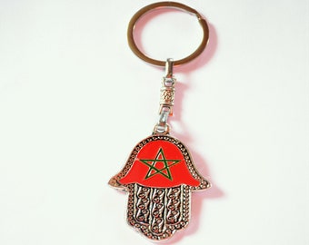 Moroccan Flag Hamsa Keychain: Berber Jewelry