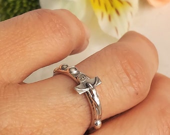 Sterling Silver Solid Crucifix Rosary Ring, Rosary, Crucifix, Ring, Silver Ring, Catholic Jewelry, 925 Sterling Silver ring, Rosary Ring