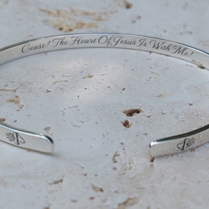 Sterling Silver Cuff Bracelet: Sacred Heart of Jesus, Religious Jewelry