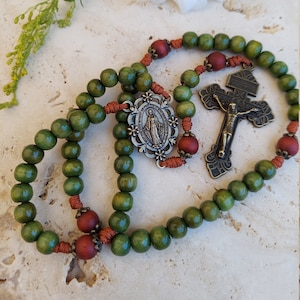 Handmade Sandalwood Rosary: Bronze Miraculous Medal, Pardon Crucifix
