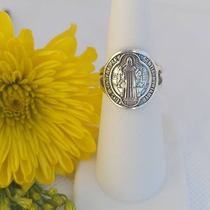 Sterling Silver Saint Benedict Double Side Medallions Ring