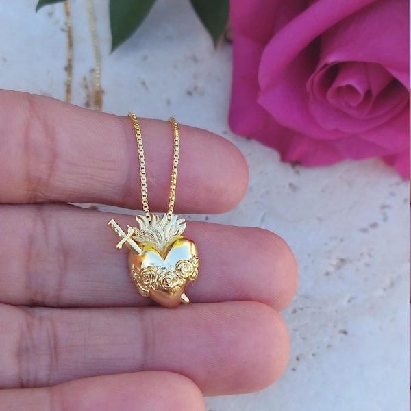 Hänge med det obefläckade hjärtat av Maria: Katolskt halsband med det heliga hjärtat