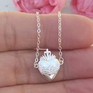 Sterling Silver Sacred Heart Necklace: Religious Jewelry Gift