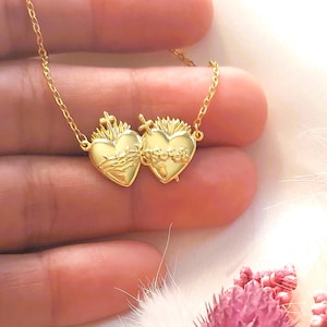 Ouro amarelo 14k sobre prata esterlina ou Sagrado Coração de Jesus/Imaculado Coração da Virgem Maria™ em prata esterlina