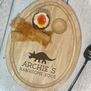 Personalised Dinosaur Dippy Eggs Breakfast Board, Dino Design, Toddler Egg & Soldiers, Children Breakfast, Gift Kids, Boiled Cup,Toast Plate