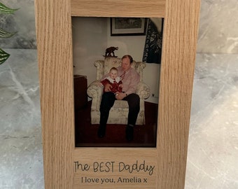 the BEST daddy Personalised Photo Frame - Wood Engraved Picture 6"X4" - Gift for memorable photographs - Fathers Day Gift, Present for Dads