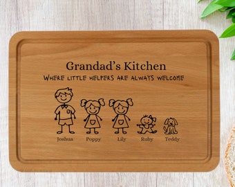 Personalised Gift for Grandpa, Grandad - Wooden Wood Chopping - Stick Family - Birthday Christmas Grandmothers Present - Grandad's Kitchen