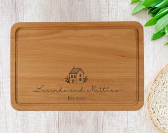 Personalised New Home Wooden Chopping Board | Engraved Wood Cheese & Cutting Block | New House and Housewarming Gift