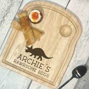 Personalised Dinosaur Dippy Eggs Breakfast Board, Dino Design, Toddler Egg & Soldiers, Children Breakfast, Gift Kids, Boiled Cup,Toast Plate