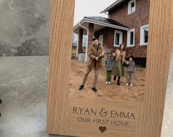 Our New Home - Oak Personalised Photo Frame - Wood Engraved Picture 6"X4" - Gift for memorable photographs and New Home Owners - Memories