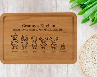 Personalised Gift for Grandma, Nanny, Nan, Granny - Wooden Kitchen Wood Chopping - Stick Family - Birthday Christmas Grandmothers Present
