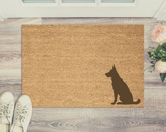 German Shepherd Dog Silhouette - Natural Door Mat - Brown Coir Doormat - New Home - Housewarming Gift for Couples - Dogs Dog Owner