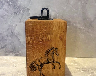 Personalised Horse Rearing Design - Solid Oak Wood Rustic Door Stop | Wooden Doorstop Weight & Metal Handle, Country Cottage Farmhouse Decor