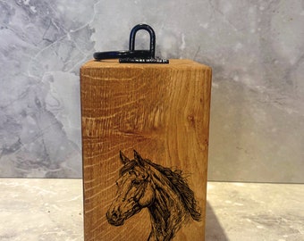 Engraved Horse Oak Wood Door Stop, Rustic Farmhouse Decor