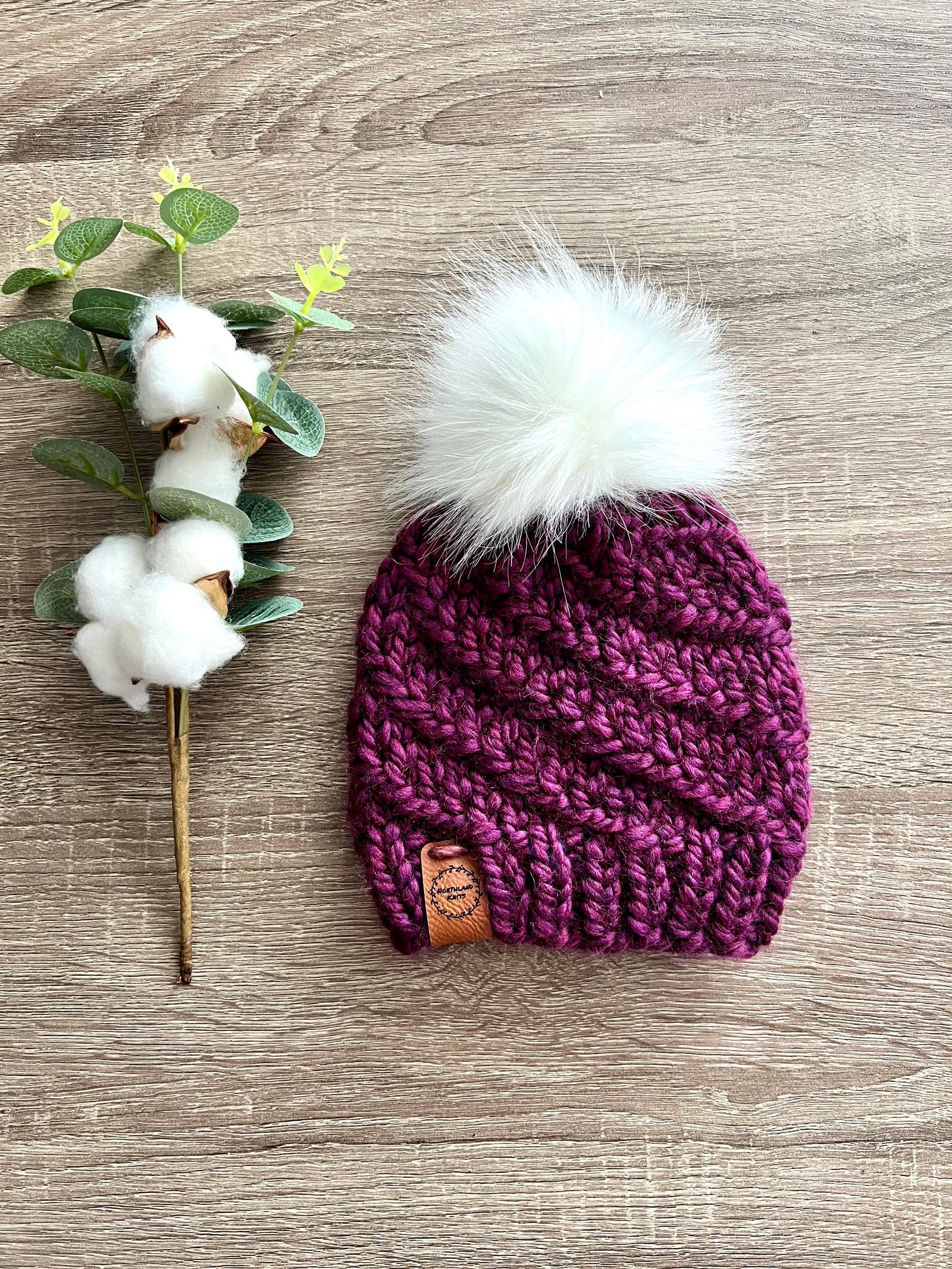 Purple Knit Beanie Bulky Yarn 