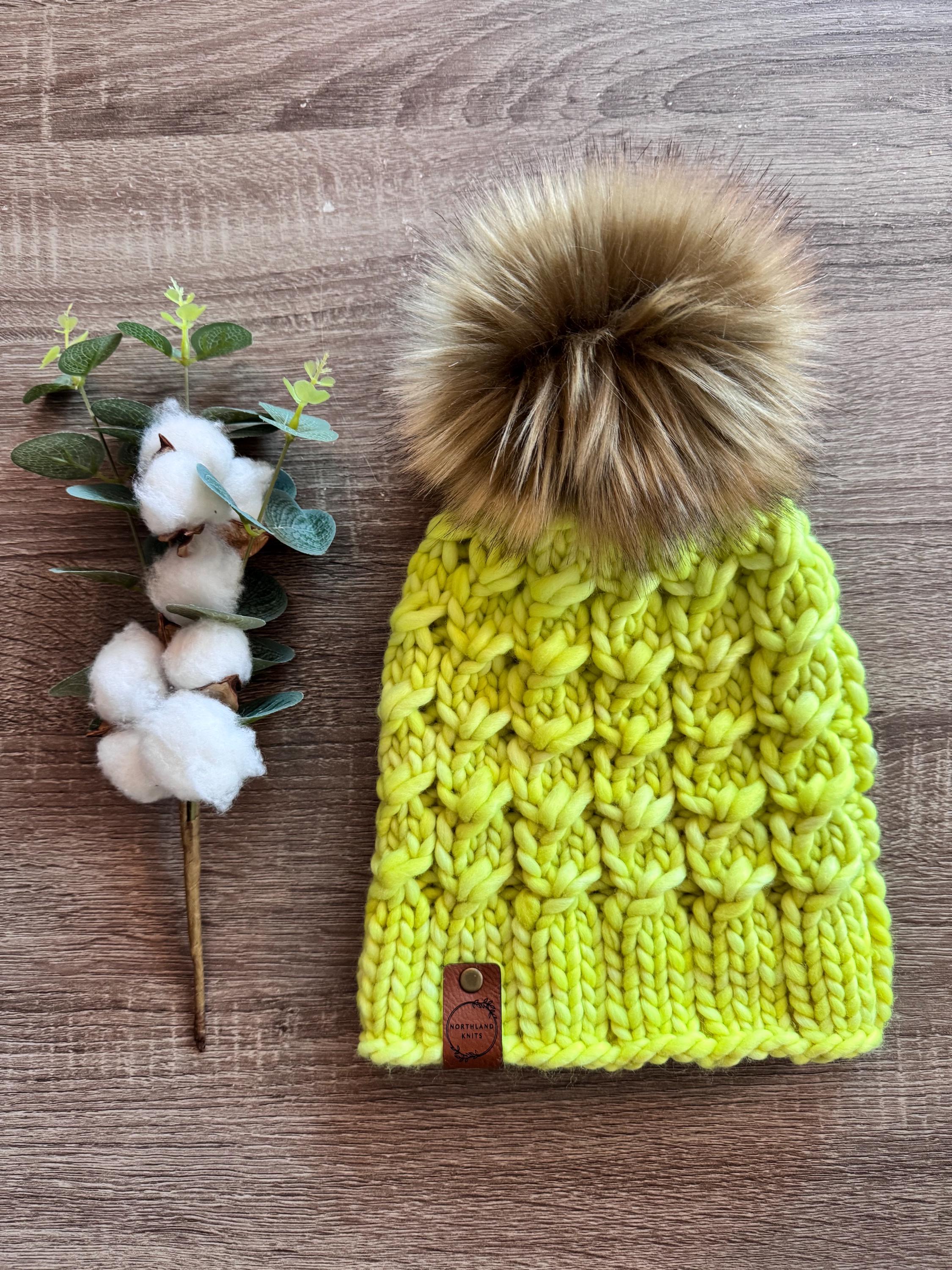 Luxurious Hand Knit Beanie with Faux Fur Pom Pom Faux Fur Poppy Pom Beanie Hat | Women main image 3